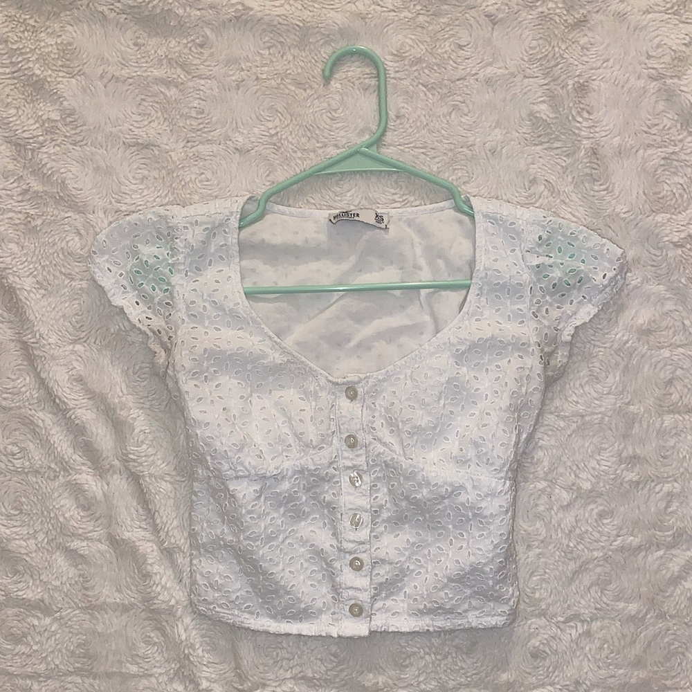Hollister White Eyelet Button-up Blouse